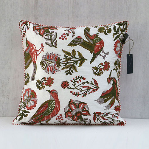Mughal Birds And Flower Block Printed Cushion Cover