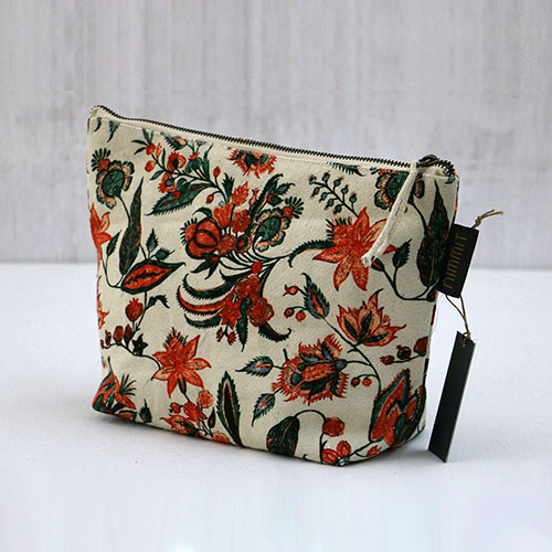 Floral Chintz Block Printed Pouch - Large