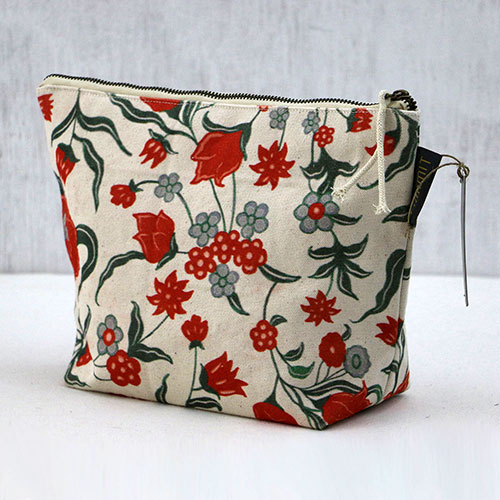 Chintz Flower Block Printed Pouch - Large