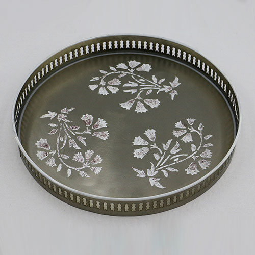 Mughal Flower Hand Painted Filigree Tray - Large