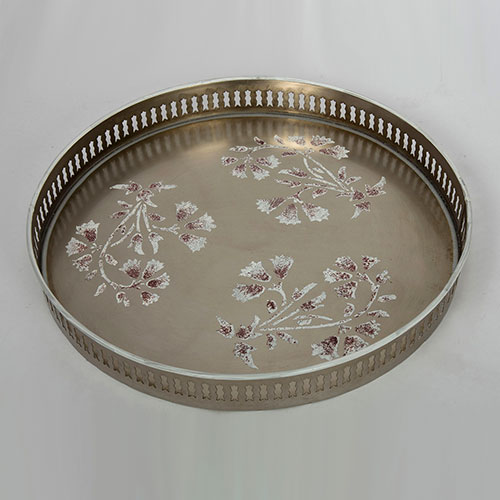 Mughal Flower Hand Painted Filigree Tray - Small