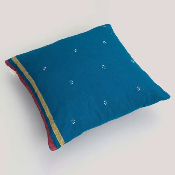 Gagan Teal Tangaliya Handwoven Kala Cotton Cushion Cover