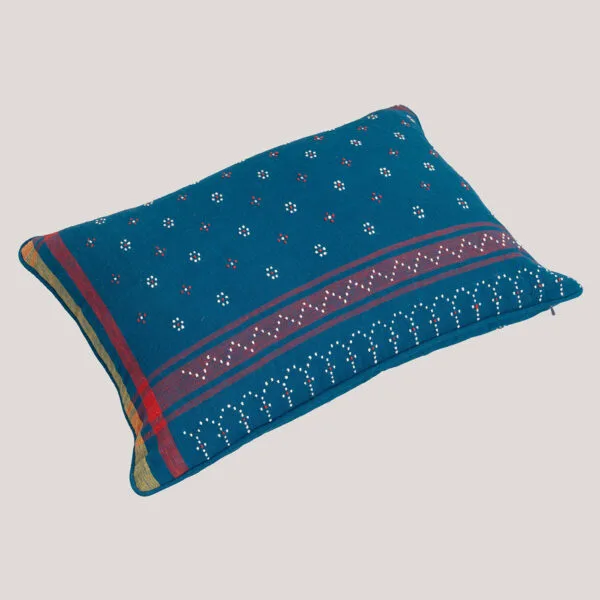 Gouri Teal Tangaliya Handwoven Kala Cotton Cushion Cover