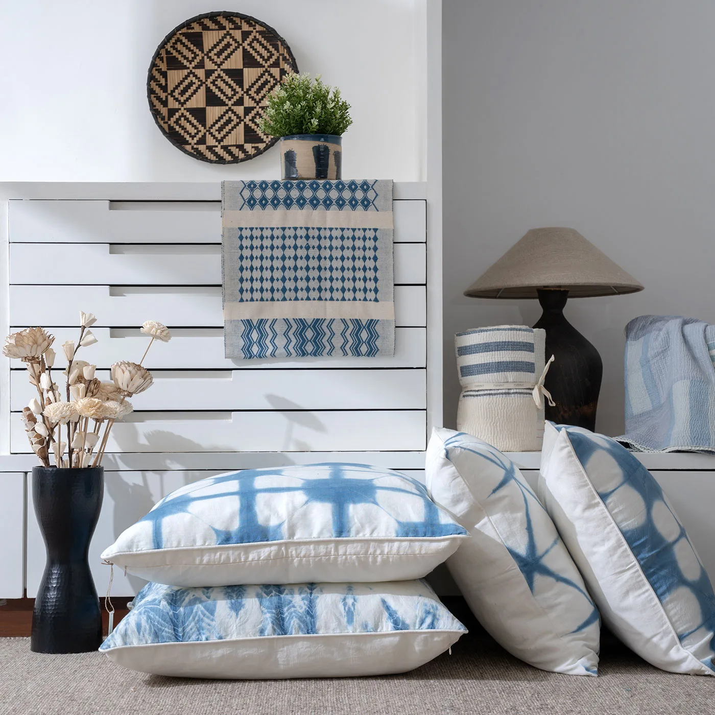 Dwani Blue Clamp Dyed 100% Cotton Cushion Cover - Image 3