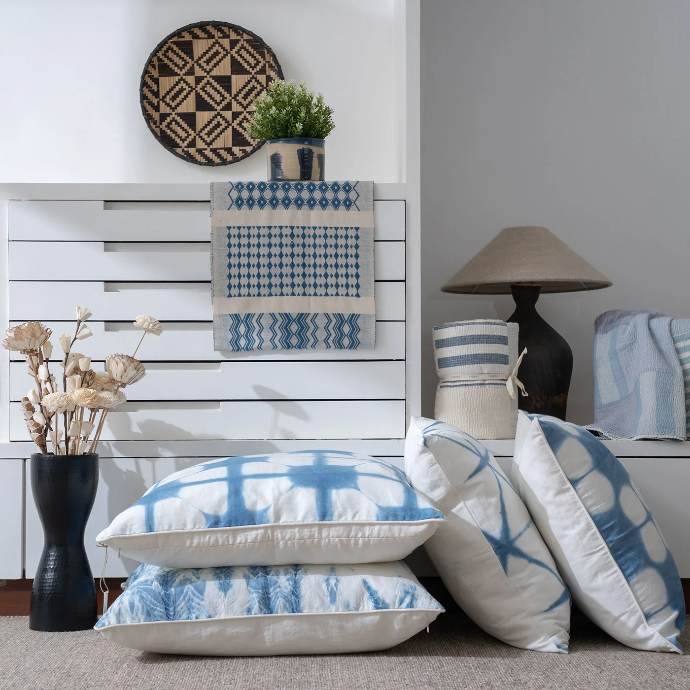 Trina Indigo Blue Natural Dyed 100% Cotton Cushion Cover - Image 3