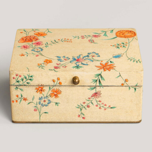 Chintz Ivory Hand Painted Metal Box (Medium)
