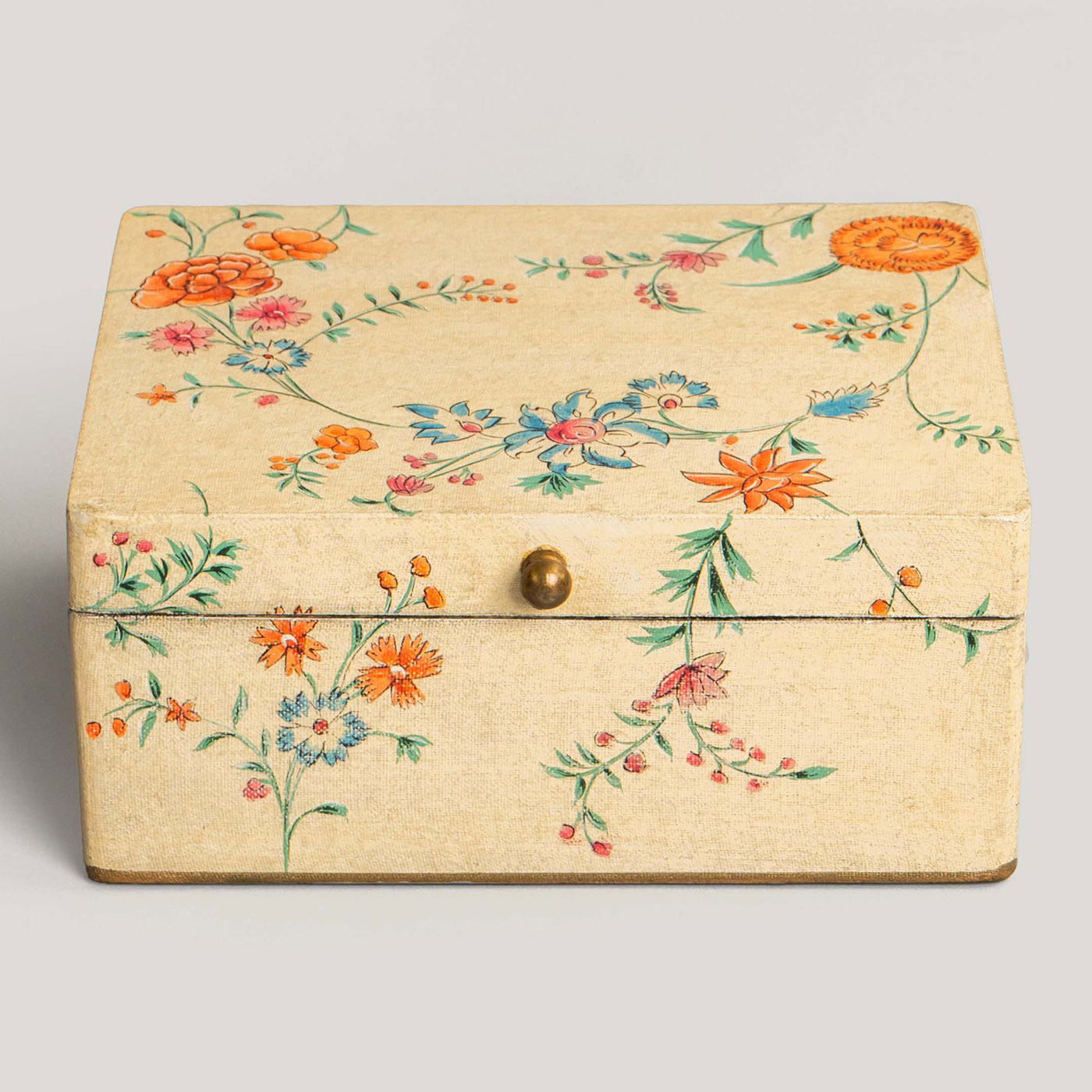 Chintz Ivory Hand Painted Metal Box (Medium)