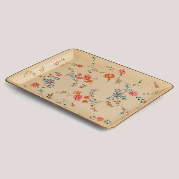 Chintz Ivory Hand-Painted Metal Tray (Medium)