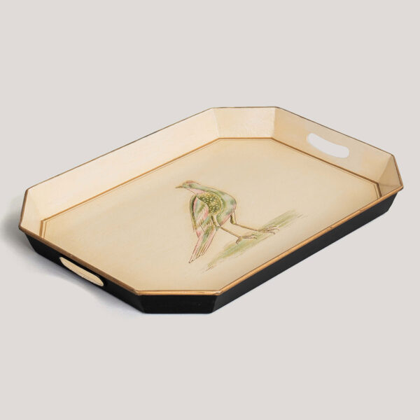 Kuyil Beige Hand Painted Metal Tray (Medium)