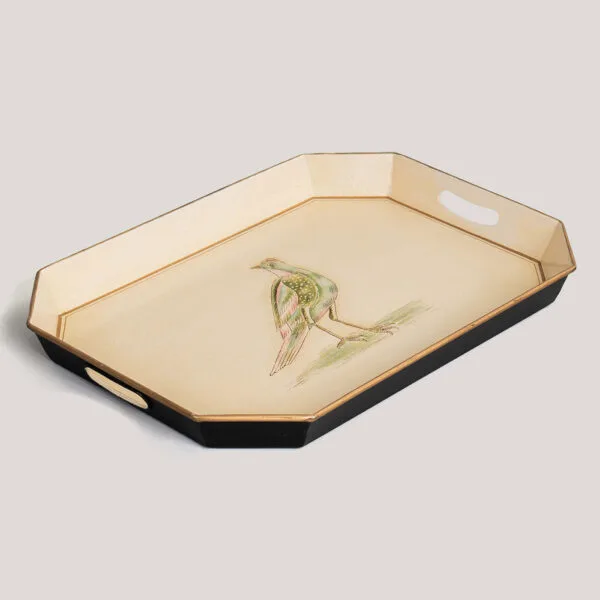 Kuyil Beige Hand-Painted Metal Tray (Medium)