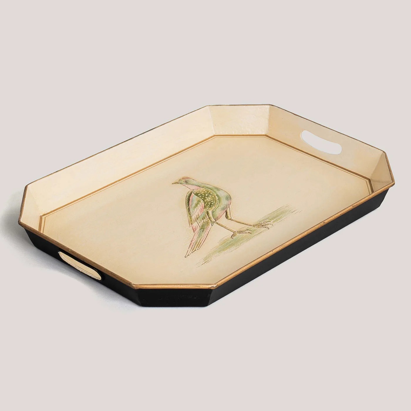 Kuyil Beige Hand-Painted Metal Tray (Medium)