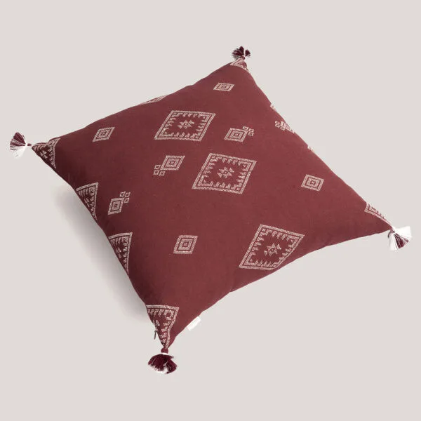 Yoga Maroon Handwoven Kala Cotton Cushion Cover