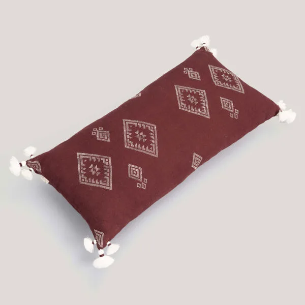 Meenakshi Maroon Kutchi Handwoven Kala Cotton Cushion Cover