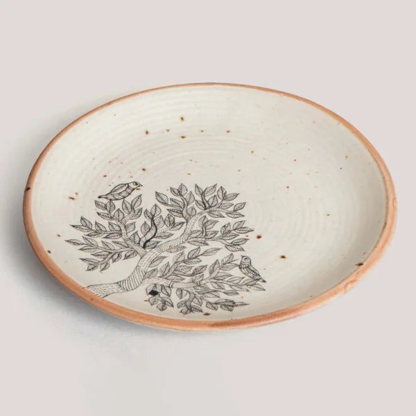 Hiran Ivory Handprinted Gond Quarter Plate (Set of 4)