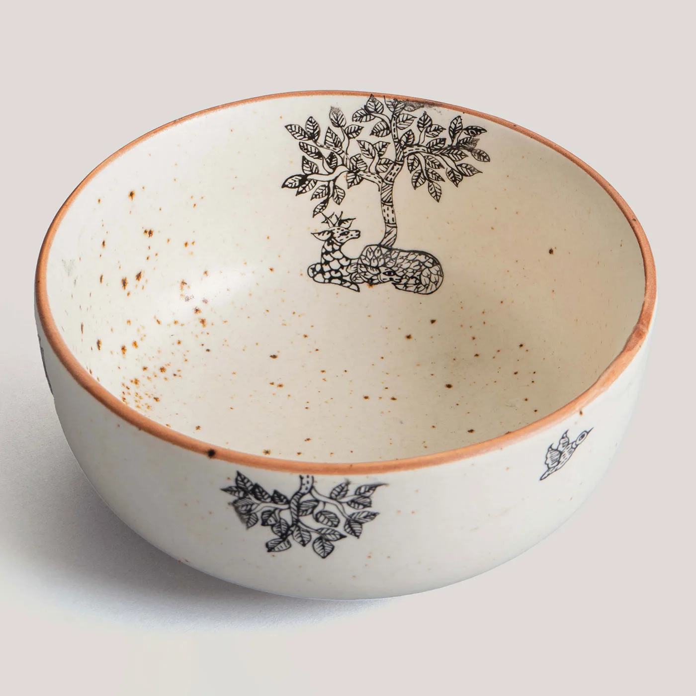 Hiran Ivory Handprinted Gond Ceramic Serving Bowl - Image 2