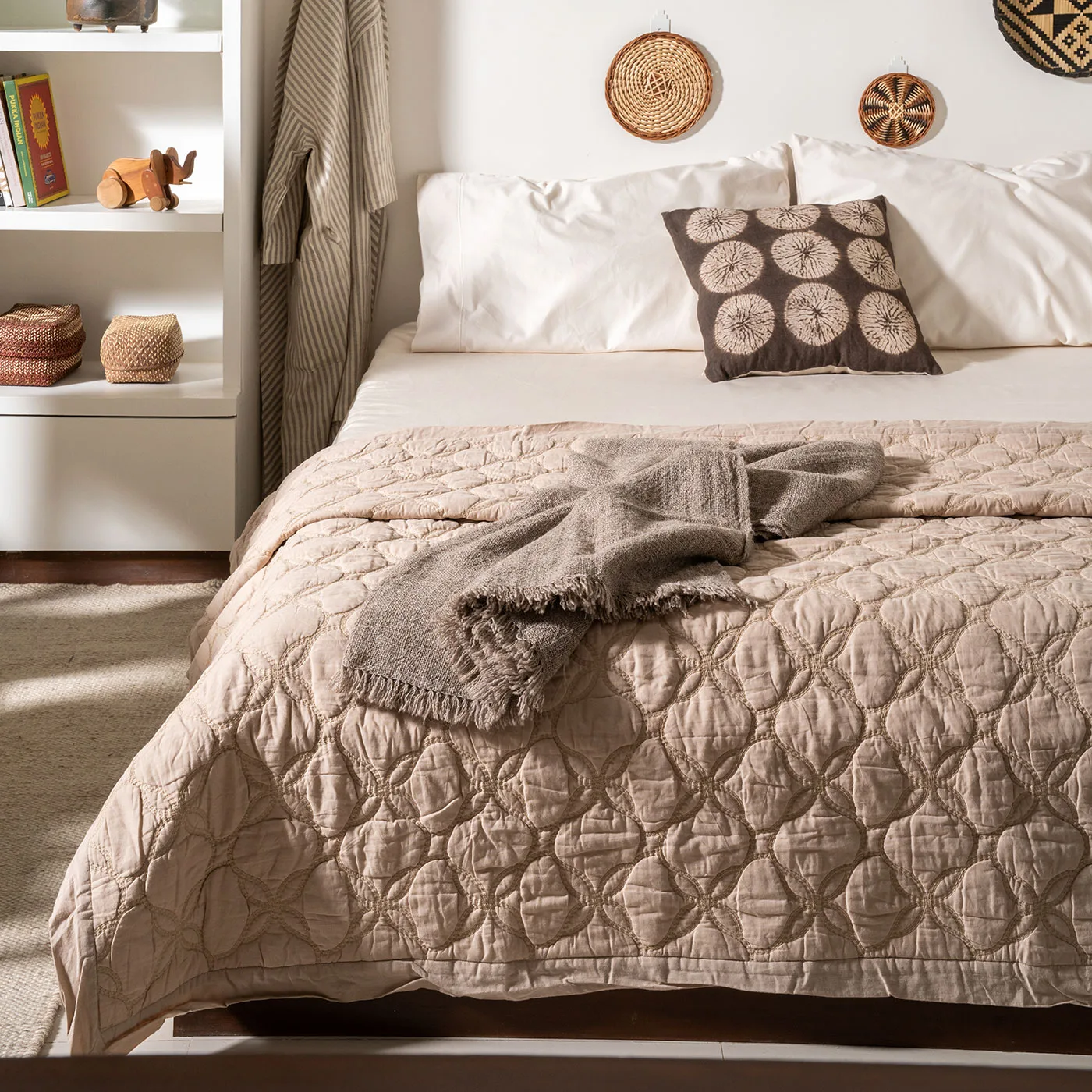 Misha Sand Embroidered Cotton Quilt - Image 3
