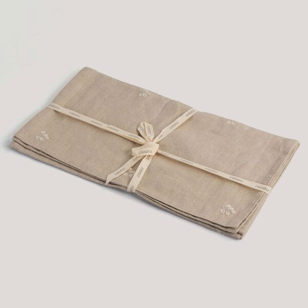 Pallavi Natural Hand Embroidered 100% Linen Table Runner