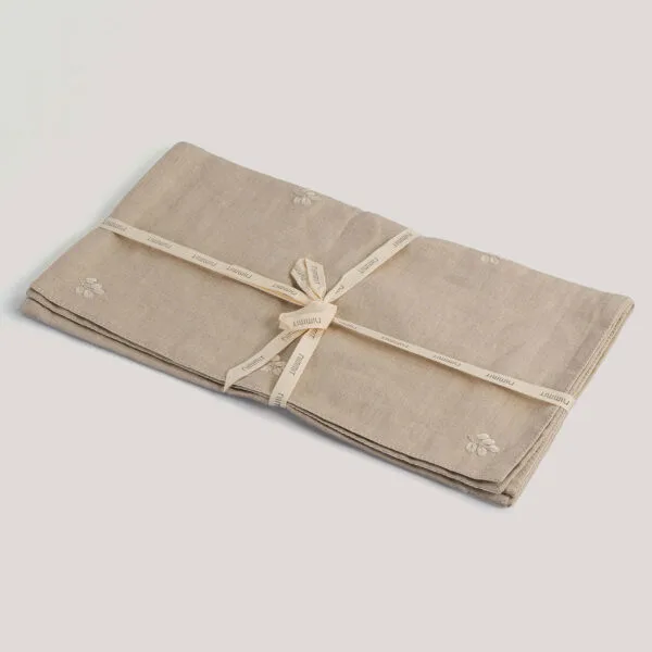 Pallavi Natural Hand Embroidered 100% Linen Table Runner