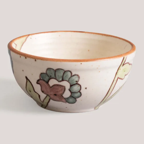 Priya Ivory / Rust Handprinted Kalamkari Ceramic Bowl (Set of 4)