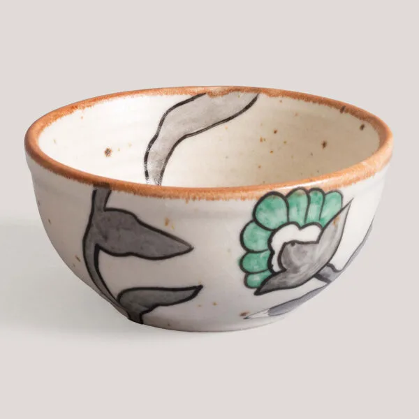 Priya Ivory / Aqua Handprinted Kalamkari Ceramic Bowl (Set of 4)