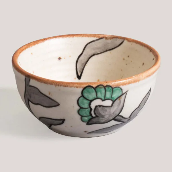 Geeth Ivory / Aqua handprinted Kalamkari Ceramic Serving Bowl (Set of 4)