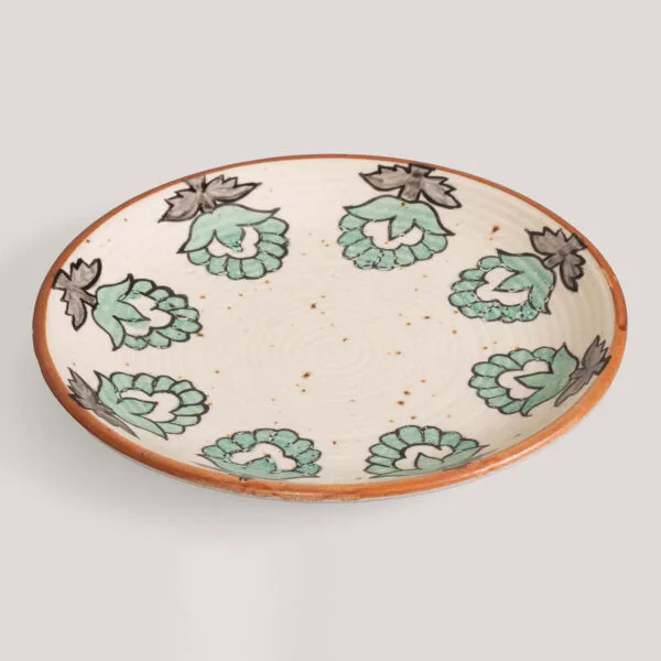 Priya Ivory / Aqua Handprinted Kalamkari Ceramic Quarter Plate (Set of 4)
