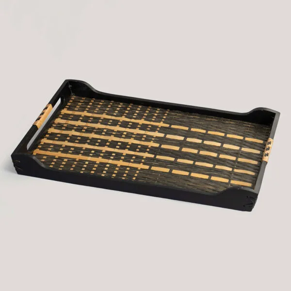 Triya Natural / Black Cane Handwoven Tray