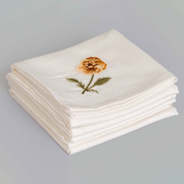 Marigold Ivory Hand Embroidered 10's Cotton Slub Napkin (Set Of 4)
