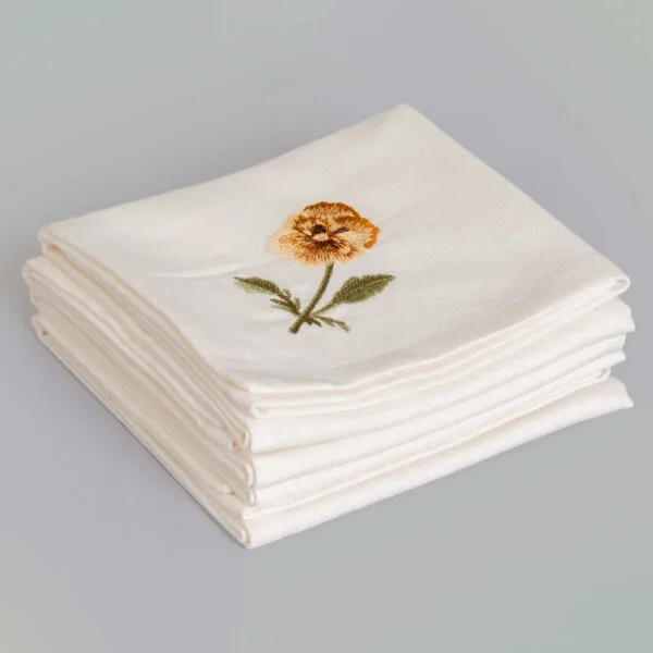 Marigold Ivory Embroidered Cotton Slub Napkin (Set Of 4)
