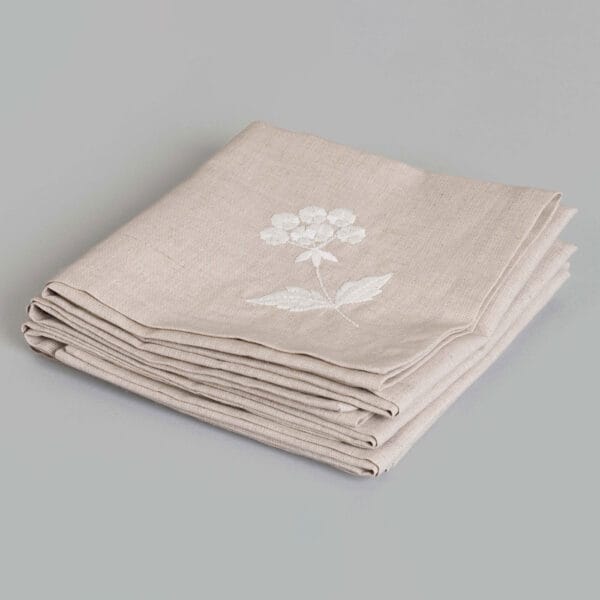 Palak Natural Hand Embroidered Cotton Linen Natural Napkin (Set Of 4)