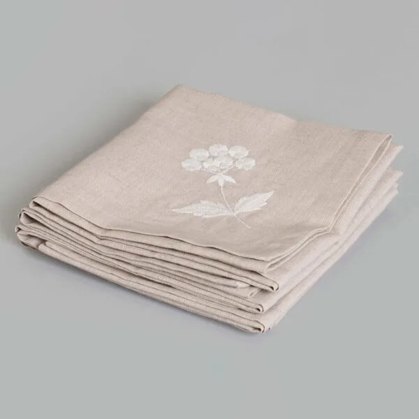 Palak Natural Embroidered Cotton Linen Natural Napkin (Set Of 4)
