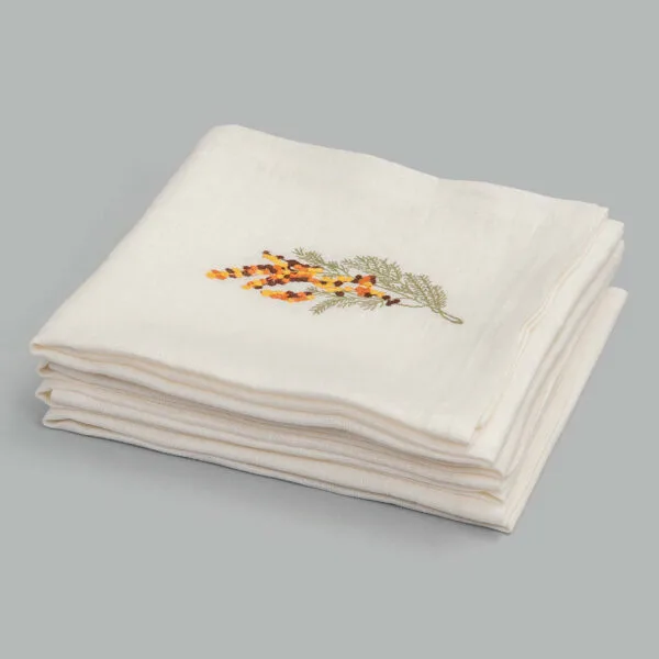 Herbs Ecru Embroidered Linen Napkin (Assorted set of 4)