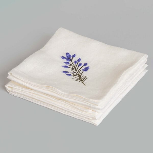 Lavender Ivory Hand Embroidered Linen Napkin (Assorted set of 4)