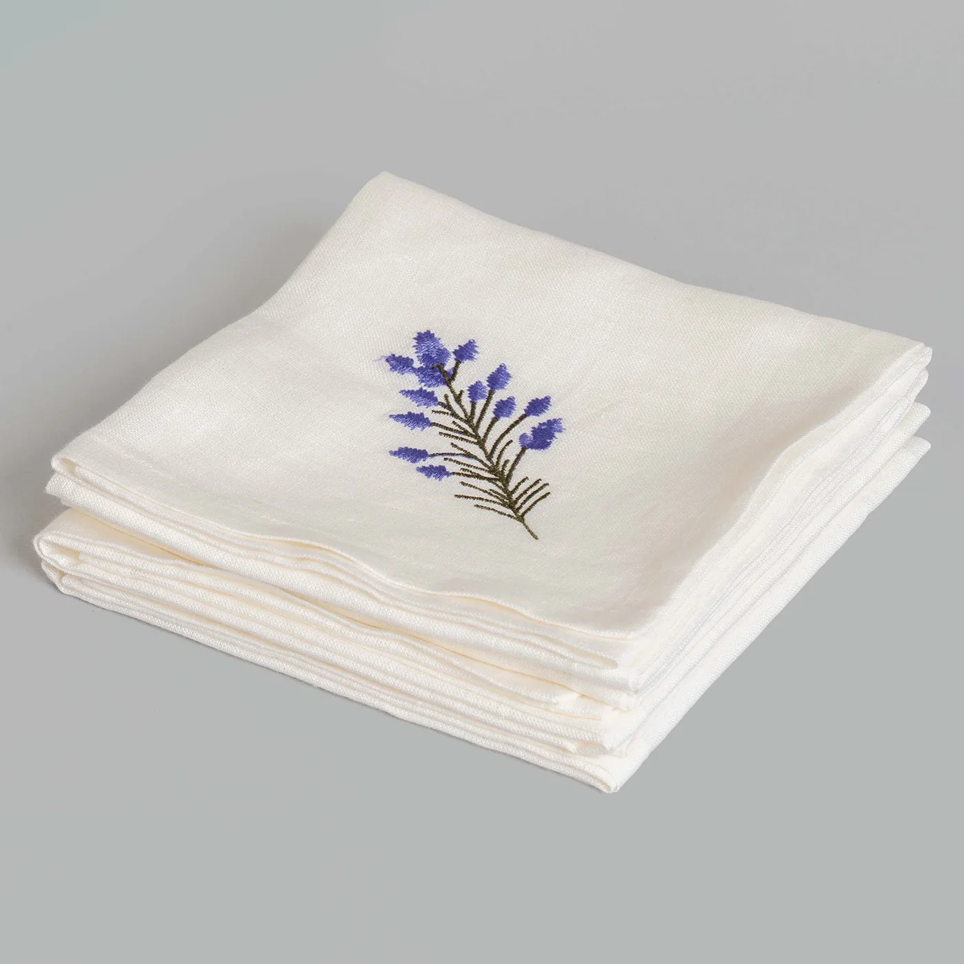 Lavender Ivory Embroidered Linen Napkin (Assorted set of 4)