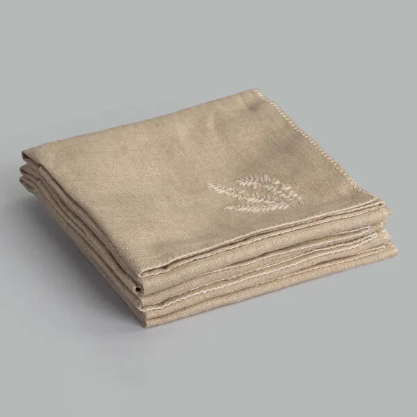 Cleo Natural Hand Embroidered Linen Napkin (Set Of 4)