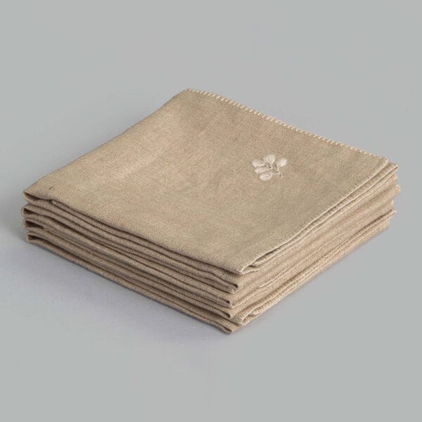 Pallavi Natural Hand Embroidered Linen Napkin (Set Of 4)