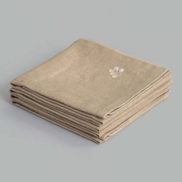 Pallavi Natural Hand Embroidered Linen Napkin (Set Of 4)