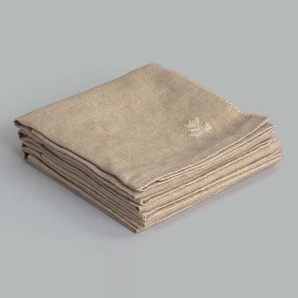 Panna Natural Hand Embroidered Linen Napkin (Set Of 4)