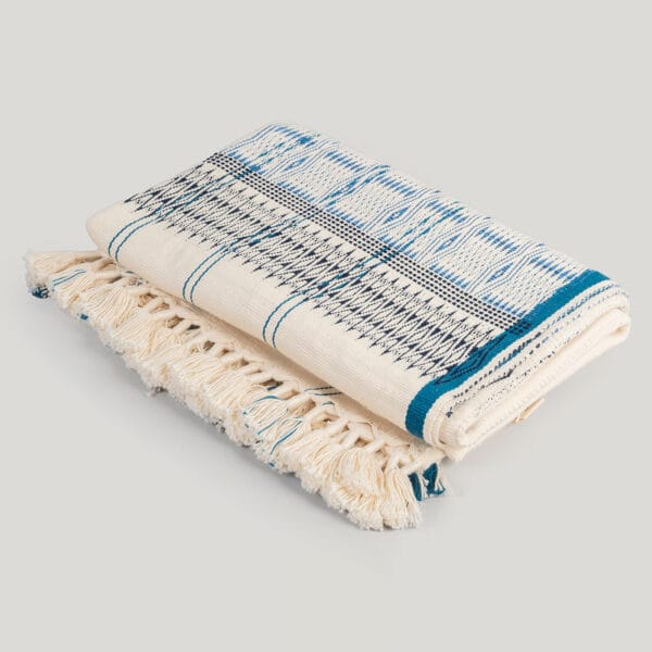 Mirni Ivory / Blue Naga Handwoven 100% Cotton Throw