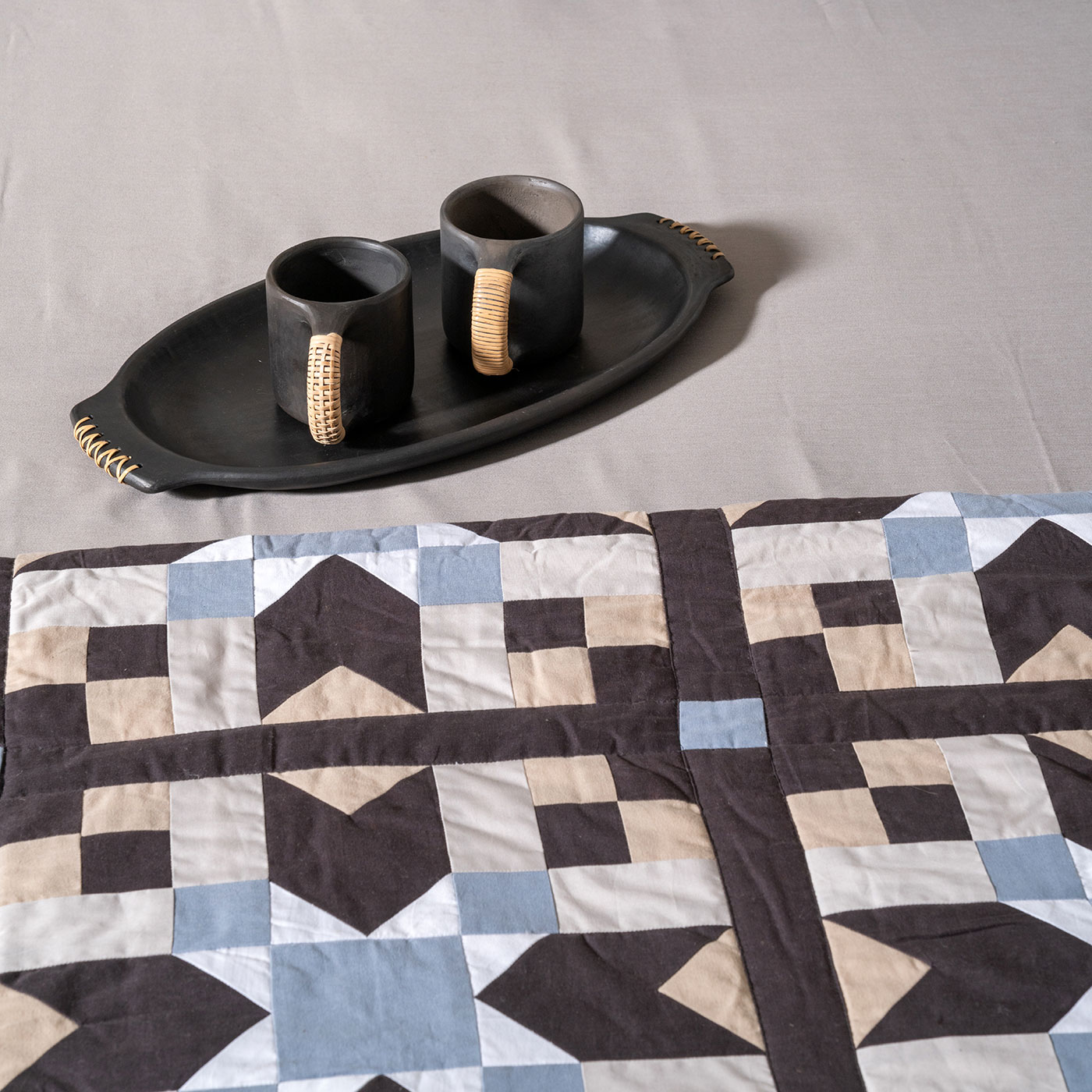 Hexa Black Patchwork Cotton Quilt - Image 2