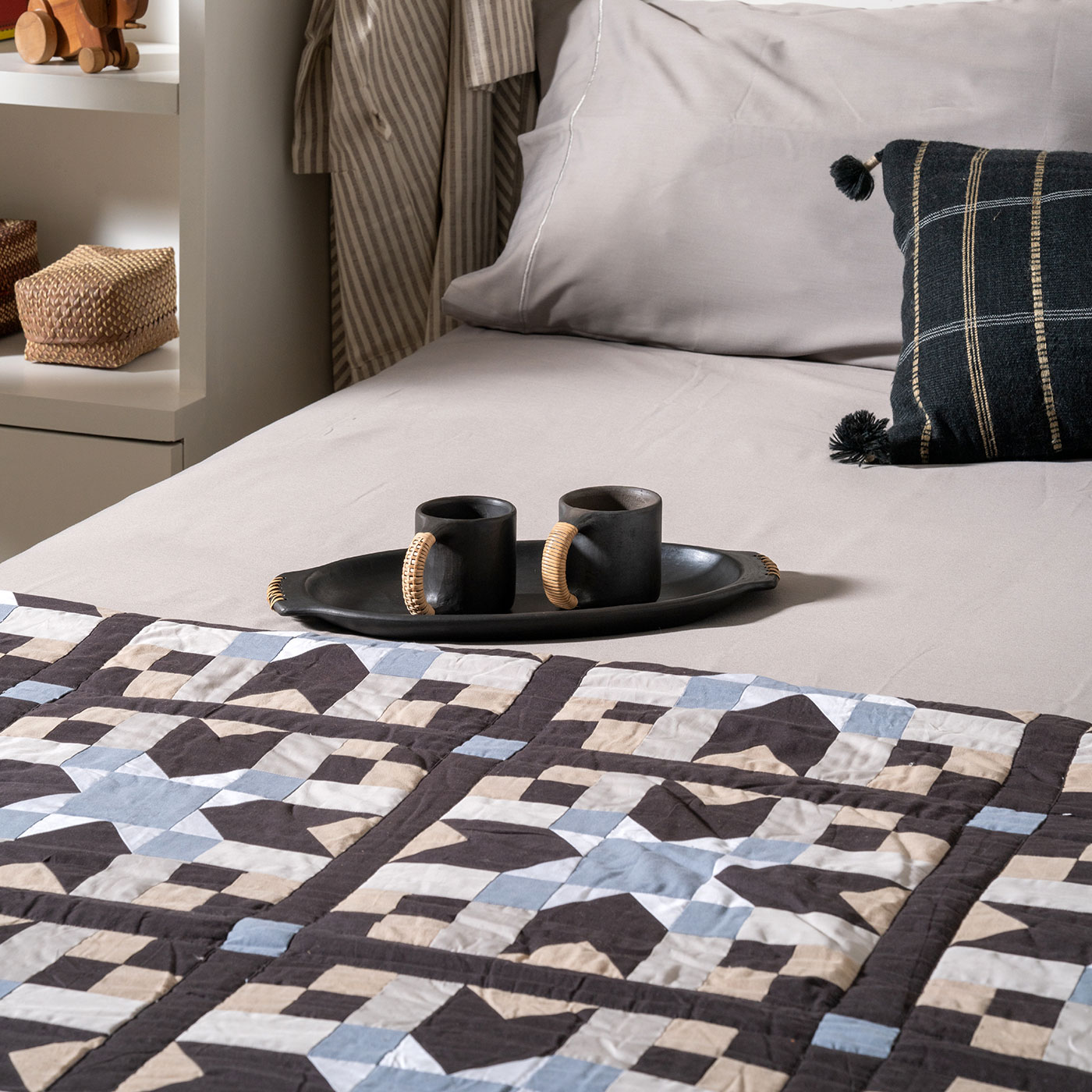 Hexa Black Patchwork Cotton Quilt - Image 3
