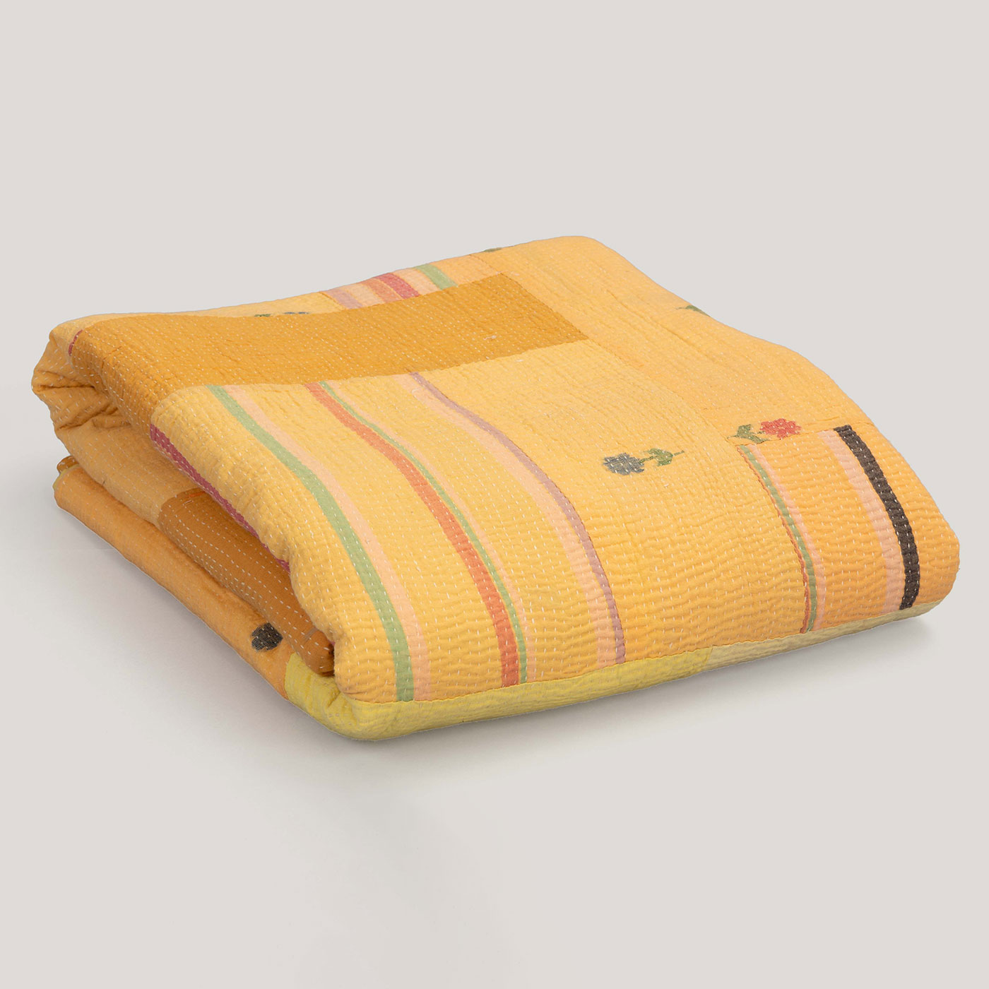 Sri Ochre Patchwork / Kantha Cotton Quilt