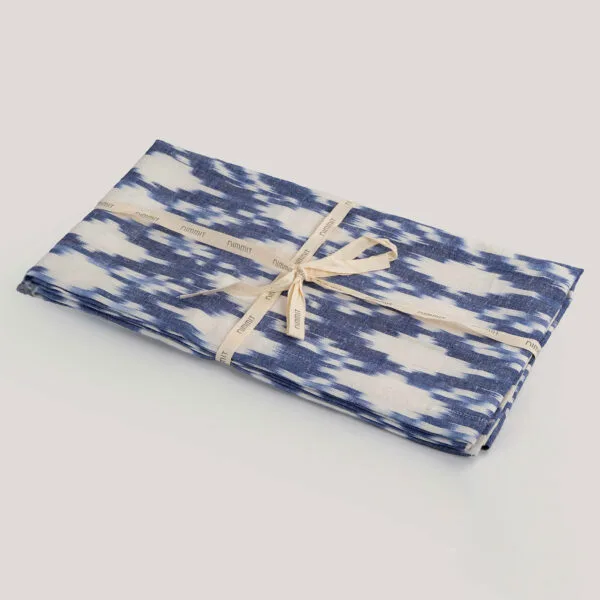Sanjana Ivory / Navy Ikat Handwoven 100% Cotton Table Runner