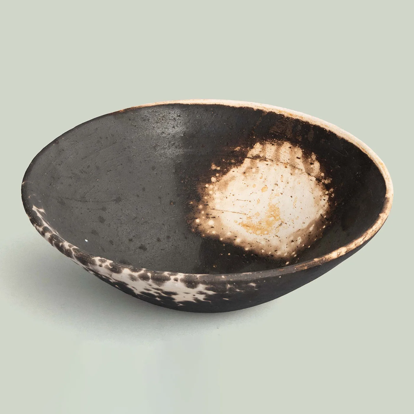 Manu Black / Ivory Raku Pottery Bowl - Image 2