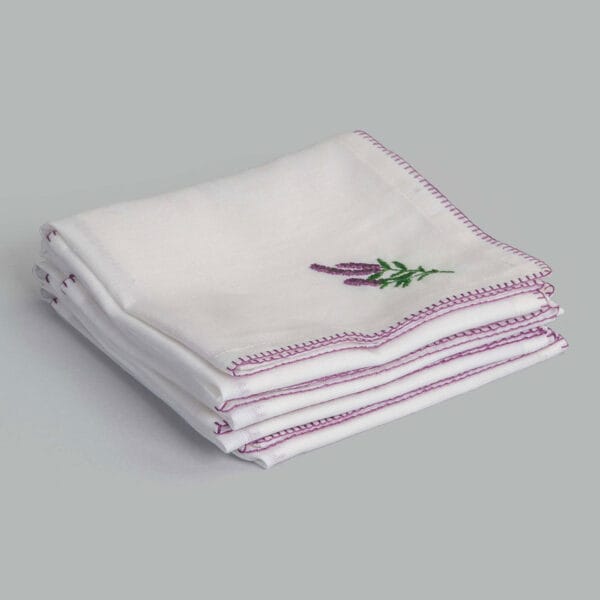Seya Ecru / Violet Hand Embroidered Cotton Linen Napkin (Assorted set of 4)