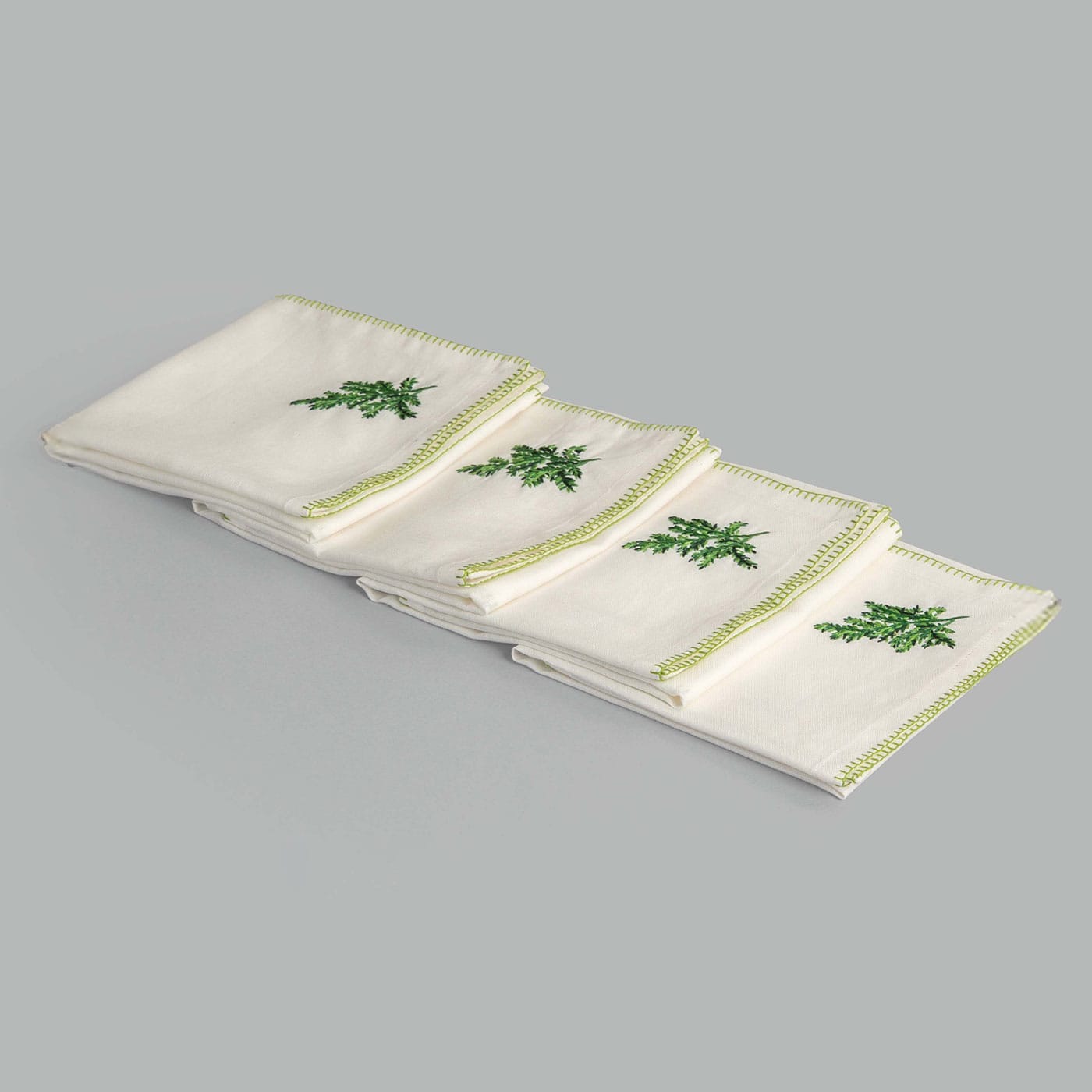 Fern Ecru / Green Hand Embroidered Cotton Linen Napkin (Set Of 4) - Image 2