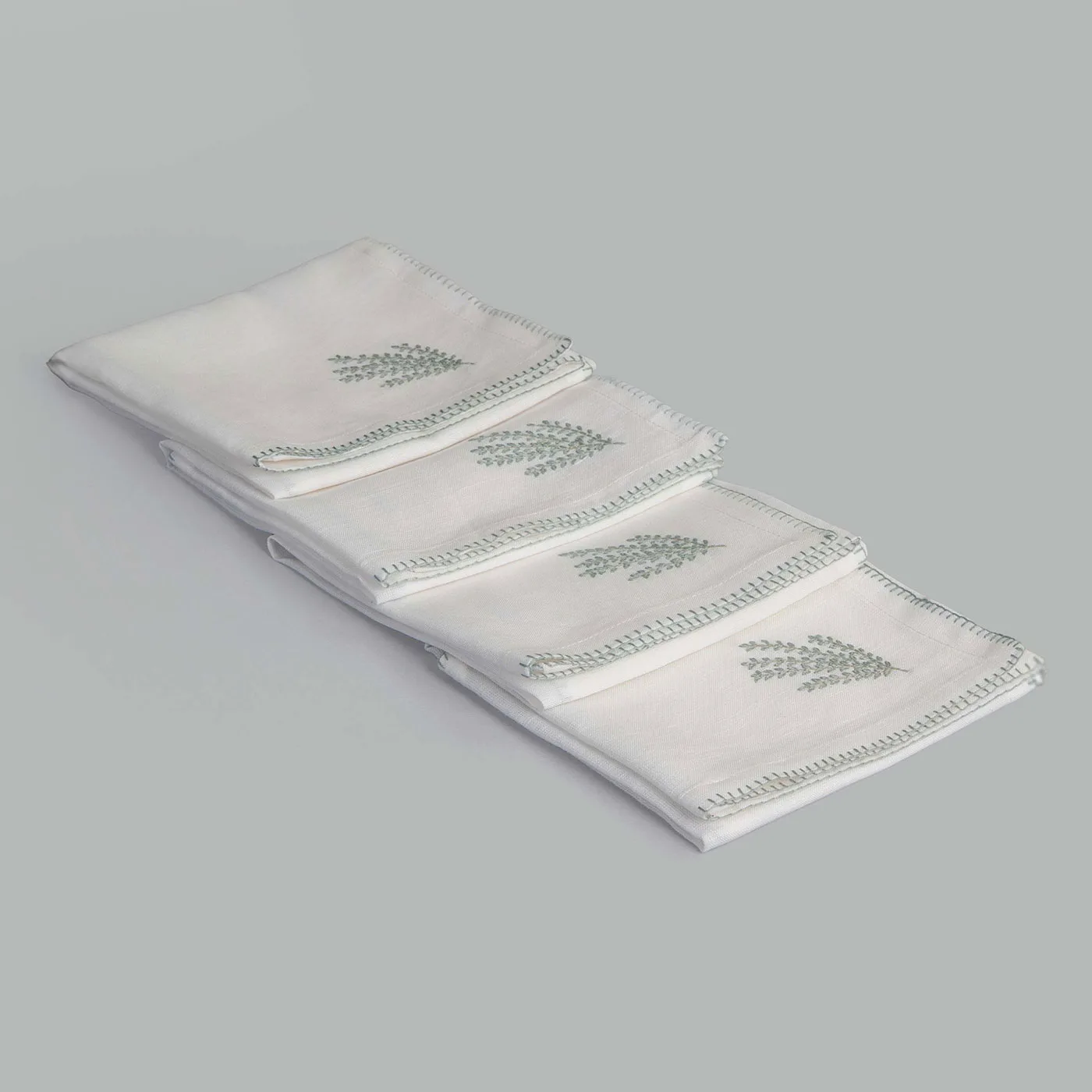 Cleo Ecru / Grey Hand Embroidered Cotton Linen Napkin (Set of 4) - Image 2