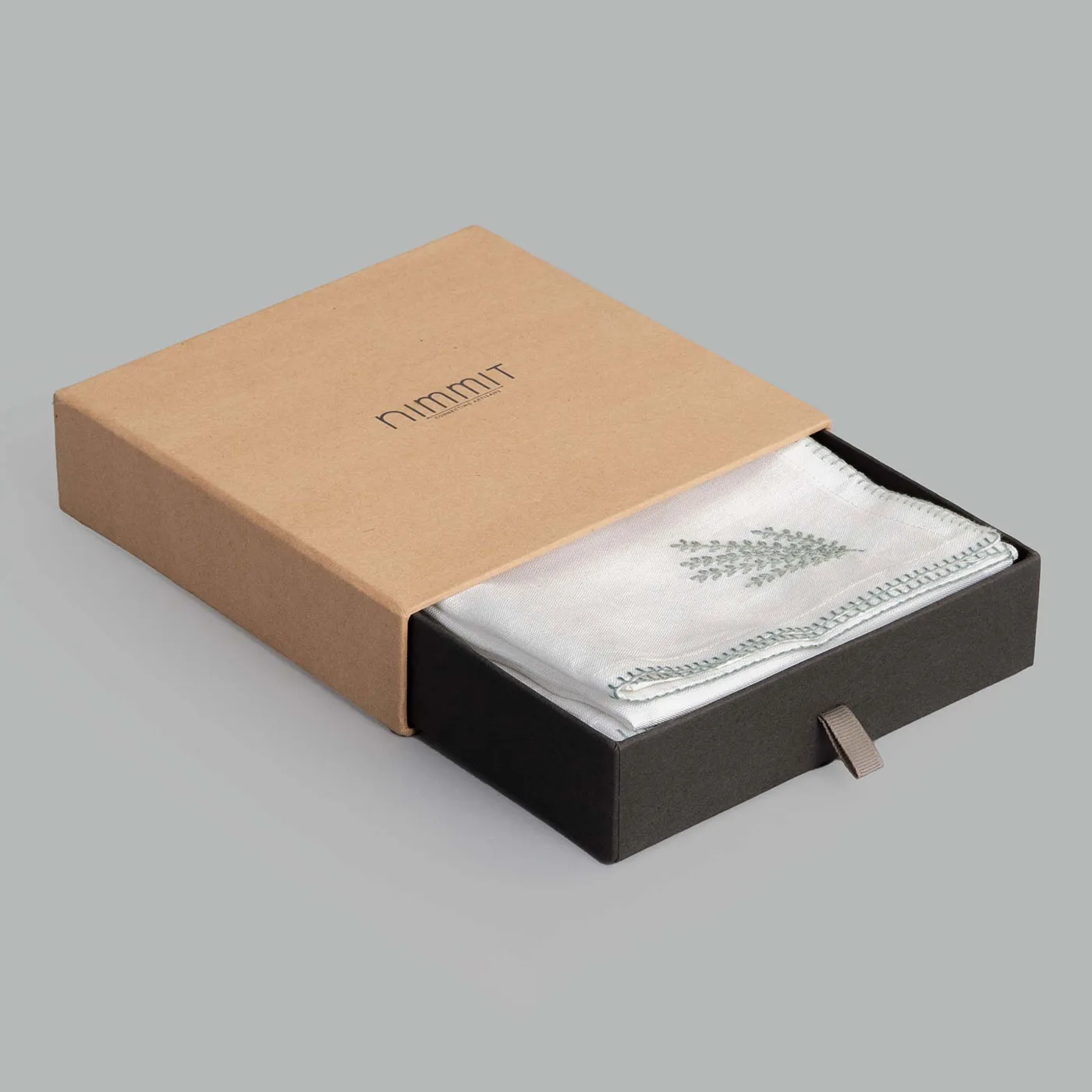 Cleo Ecru / Grey Hand Embroidered Cotton Linen Napkin (Set of 4) - Image 3