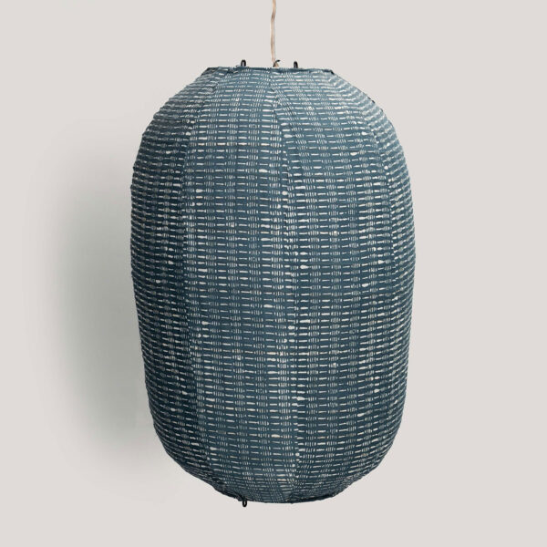 Yaami Indigo Printed Cotton Voile Pendant Lamp (Cane Frame)
