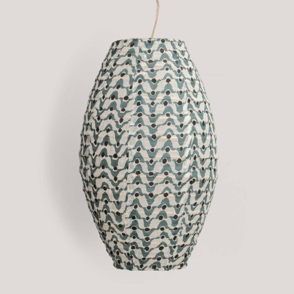 Rihan Blue Printed Cotton Voile Pendant Lamp (Cane Frame)